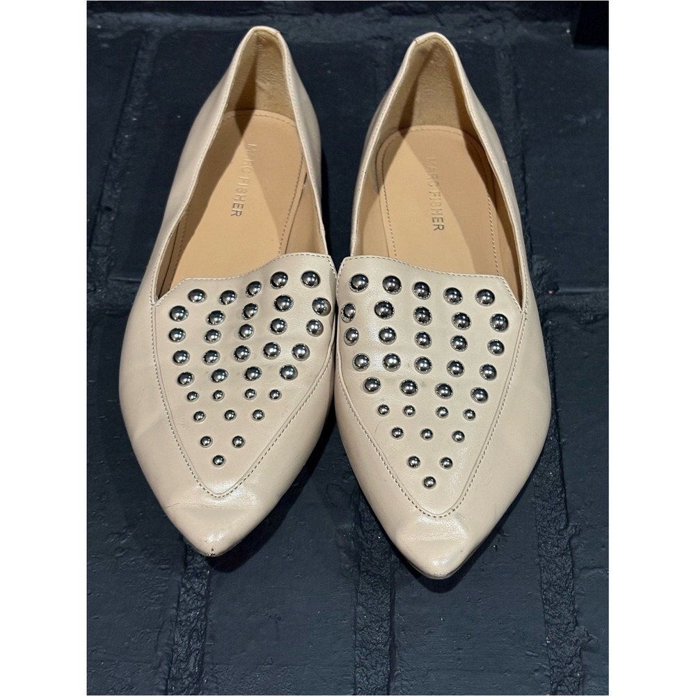 Marc Fisher Lalita2 Cream Studded Pointed Toe Loafers Flats Beige 7M